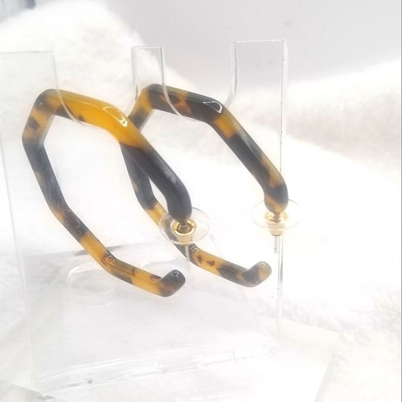 Ear Stud, Acrylic Marbled Leopard Irregular Round Hoop Earrings Tortoise earring - Picture 5 of 5